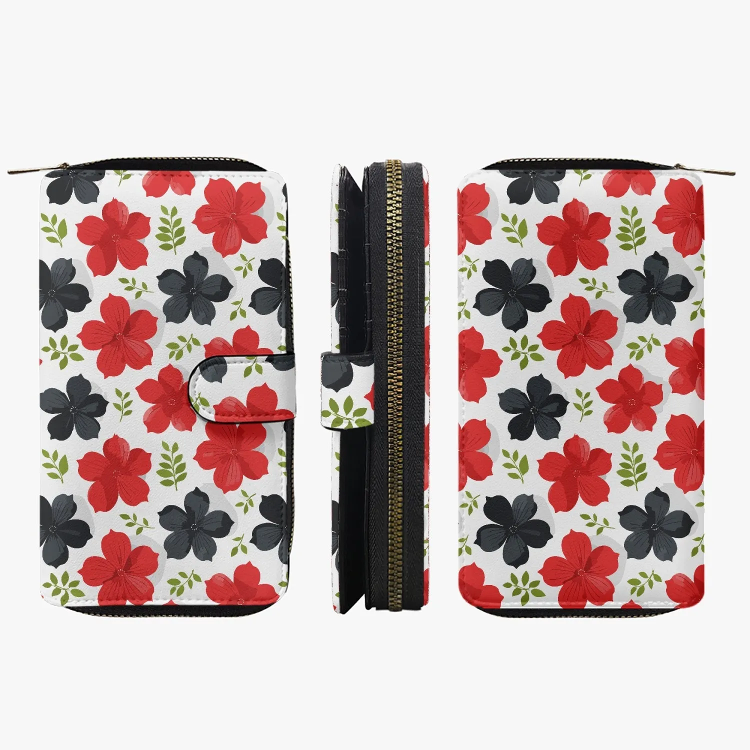 Portefeuille à rabat long "Fleurs rouges et noires" (728)