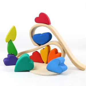 **Pre-order (Ships in 2-3 Weeks)**10 Pcs STAINED Rainbow Heart-shaped Wooden Stacking Puzzle Blocks