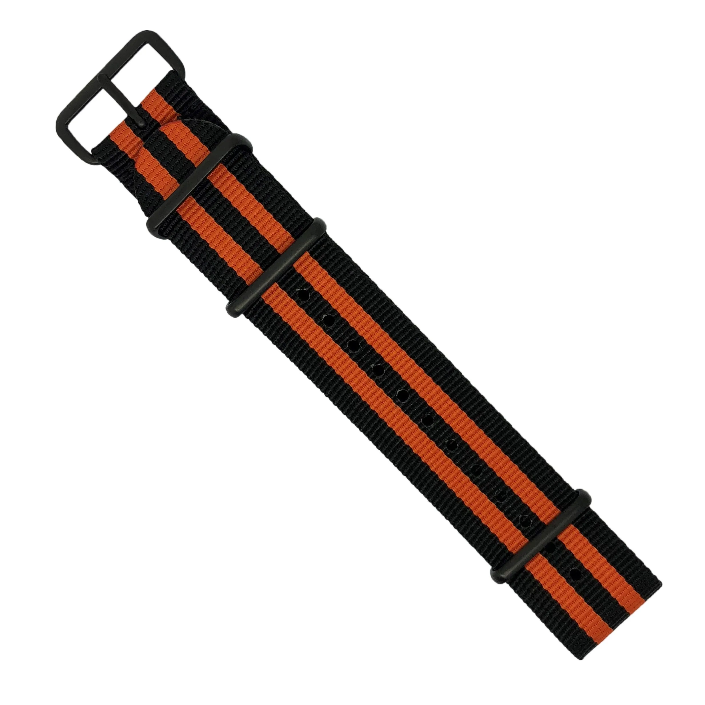 Premium Nato Strap in Black Orange Small Stripes
