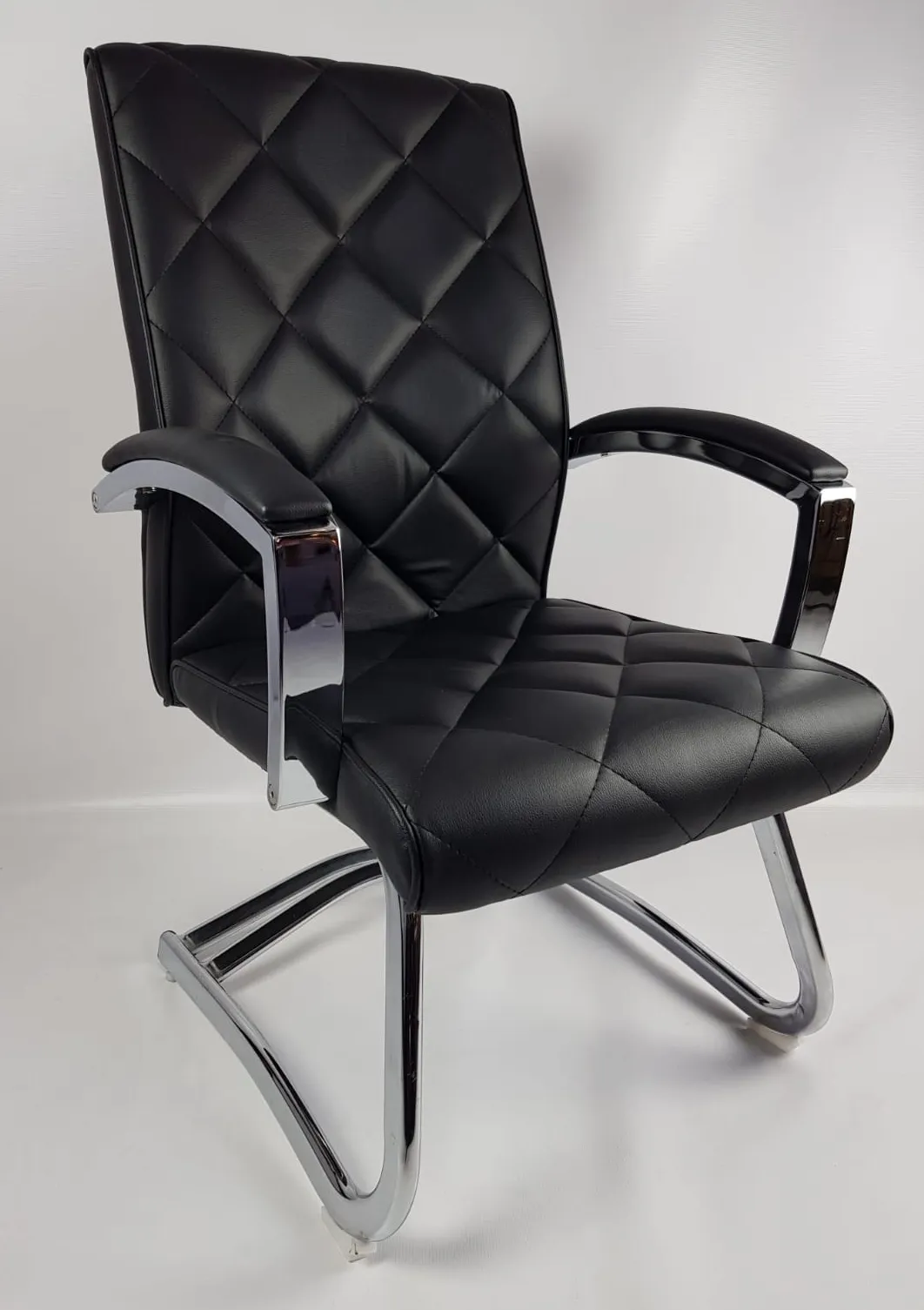 Quilted Black Leather Stylish Cantilever Visitors Chair - ZV-B217