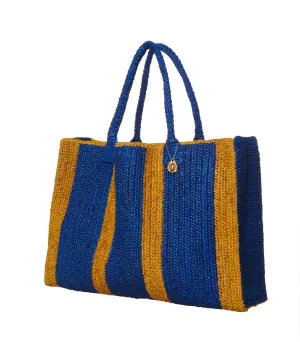 Raffia Bag Weekender denim-brown