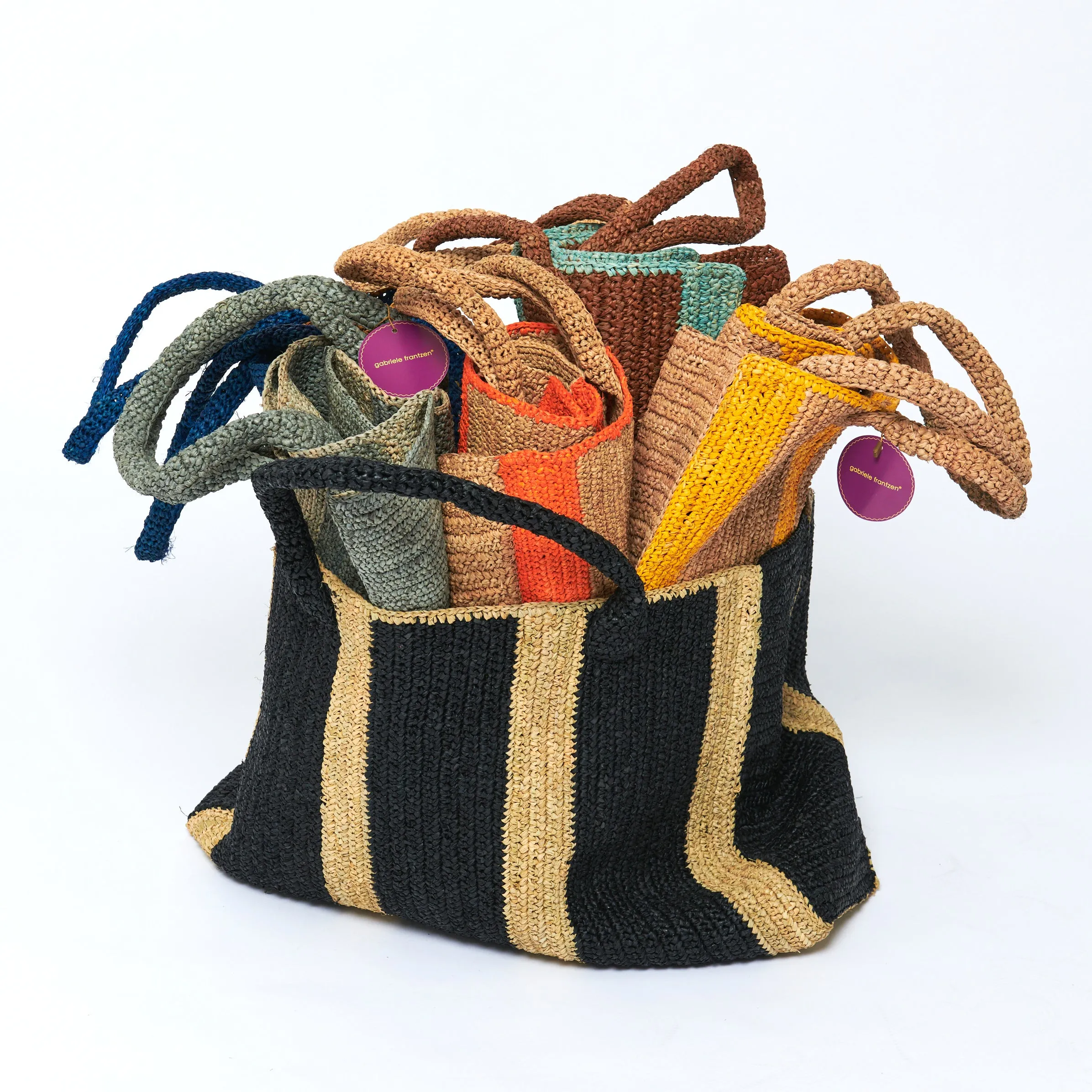 Raffia Bag Weekender denim-brown