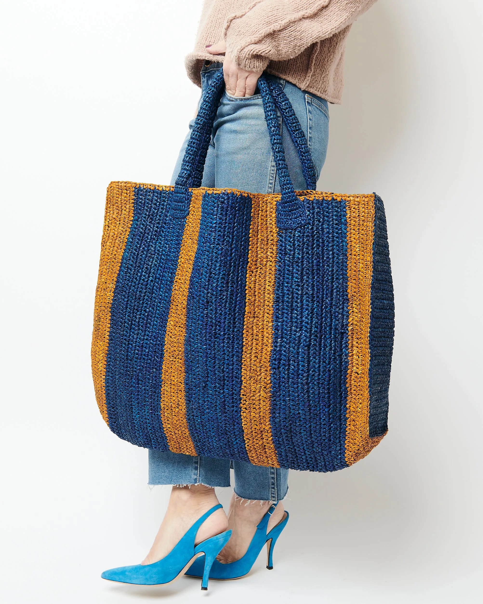 Raffia Bag Weekender denim-brown