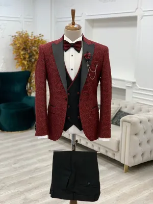 Red Slim Fit Groom Floral Tuxedo for Men by GentWith.com