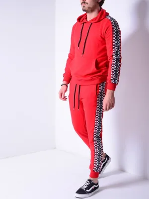 Red Tracksuit Checkered Stripe Details