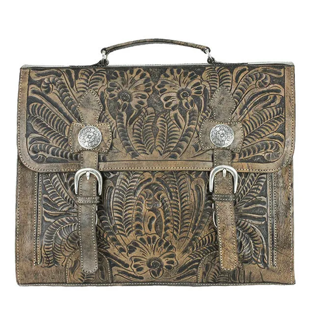 Retro Romance Multi Compartment Laptop Briefcase - Charcoal Brown