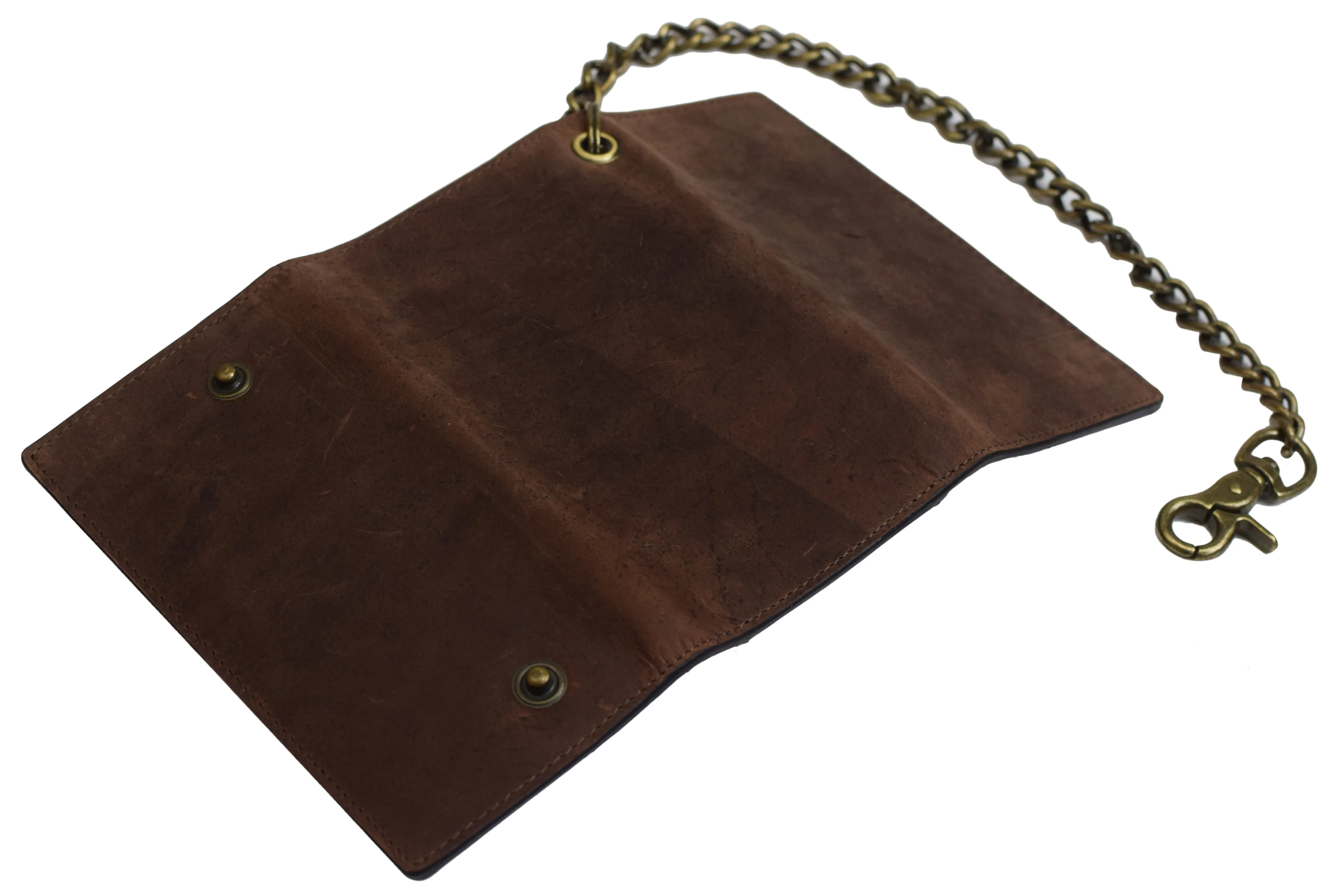 RFID Blocking Men's Biker Vintage Brown Genuine Leather Long Tri-fold Chain Wallet