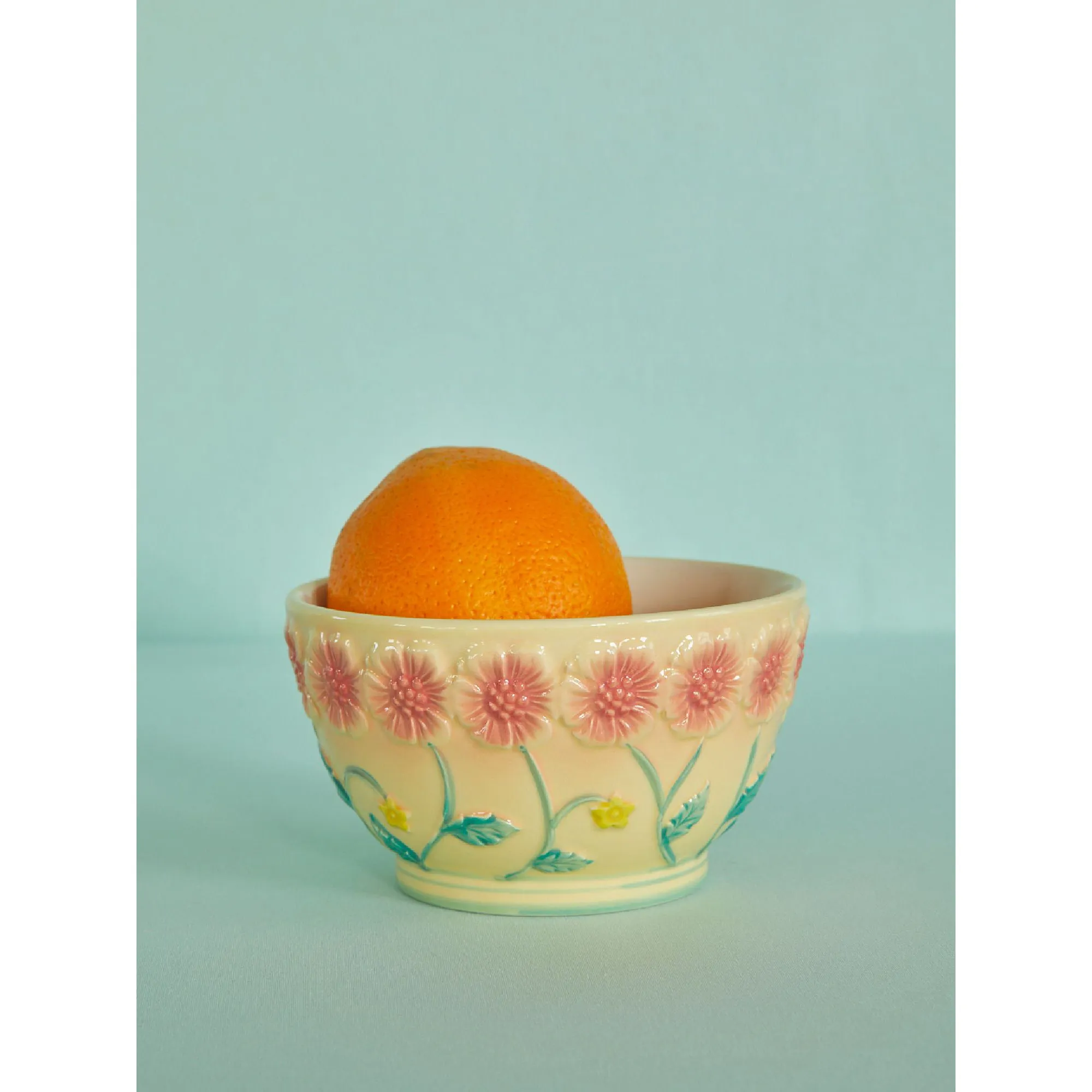 Rice DK Ceramic Bowl with Embossed Flower Design - Creme