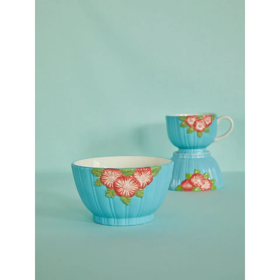 Rice DK Ceramic Bowl with Embossed Flower Design - Mint