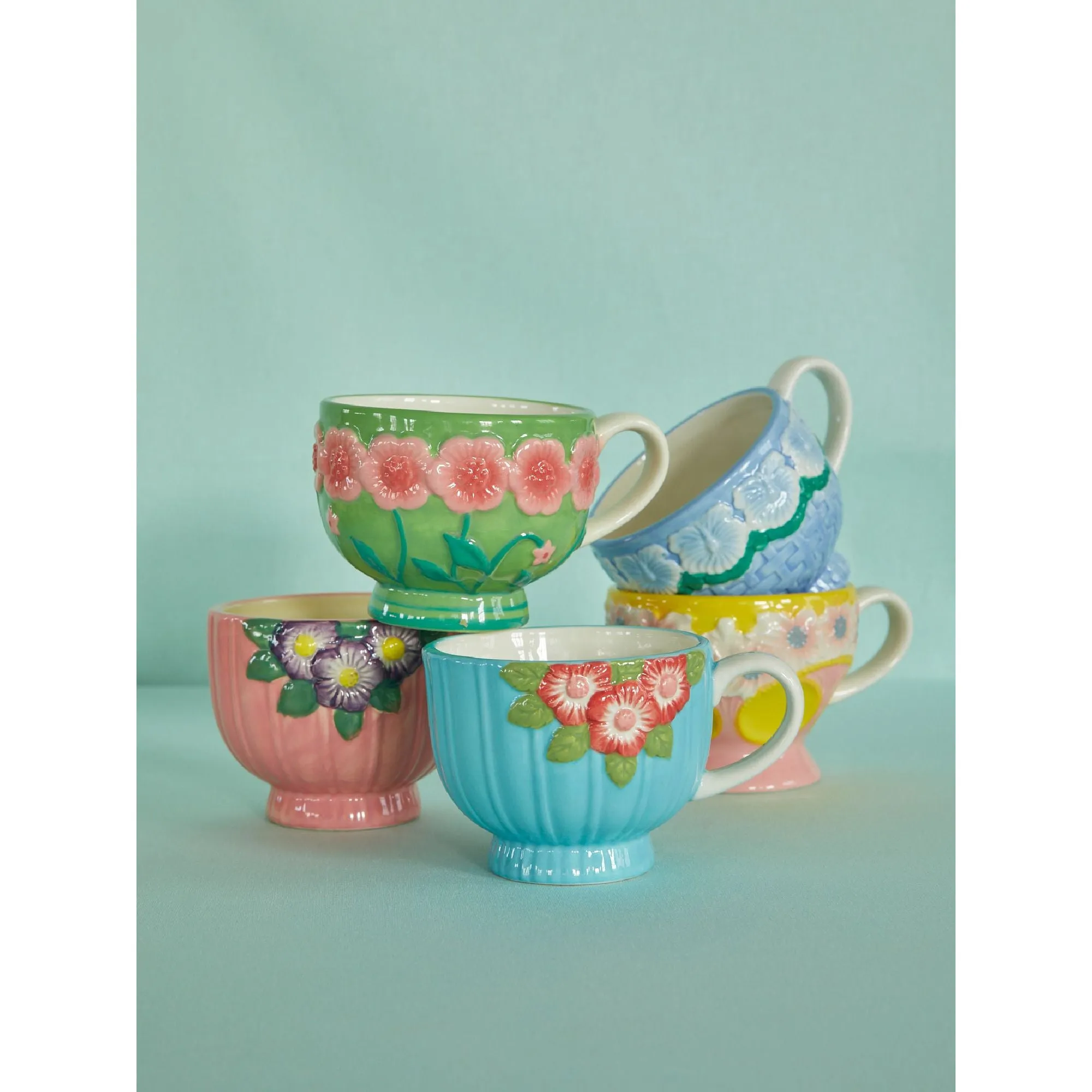 Rice DK Ceramic Mug with Embossed Flower Design - Pink