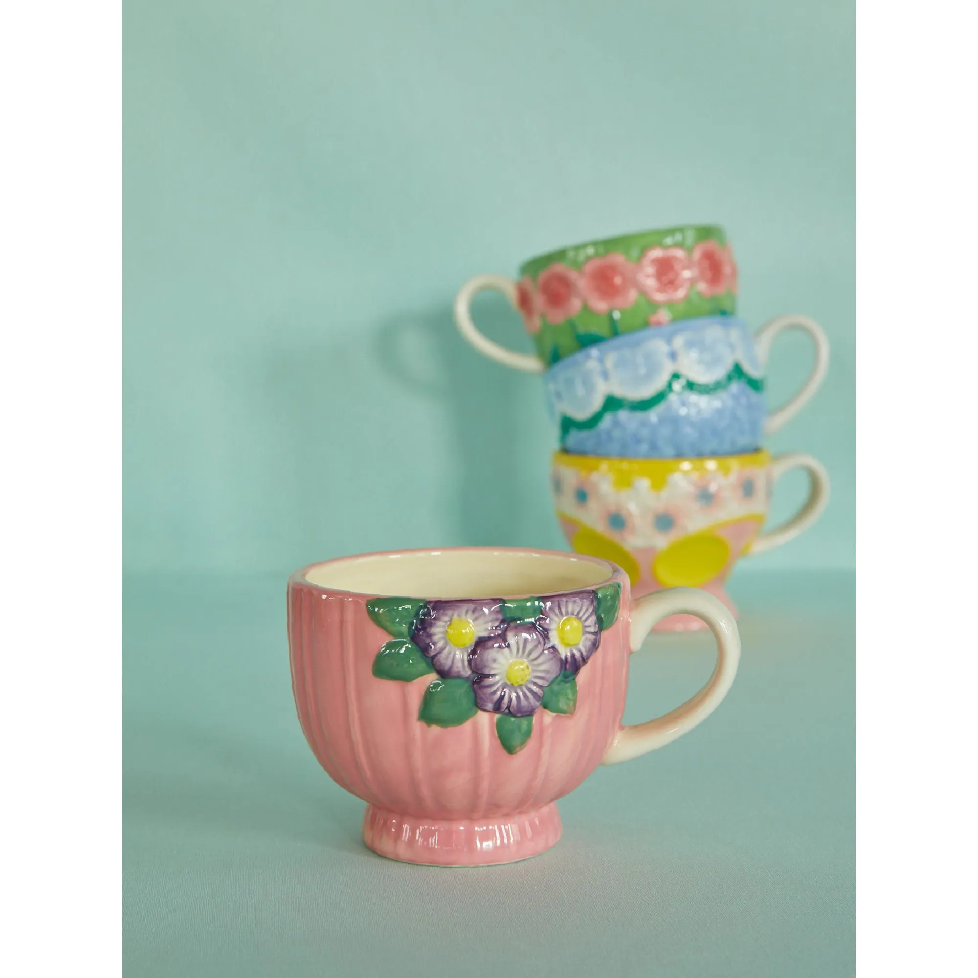 Rice DK Ceramic Mug with Embossed Flower Design - Pink