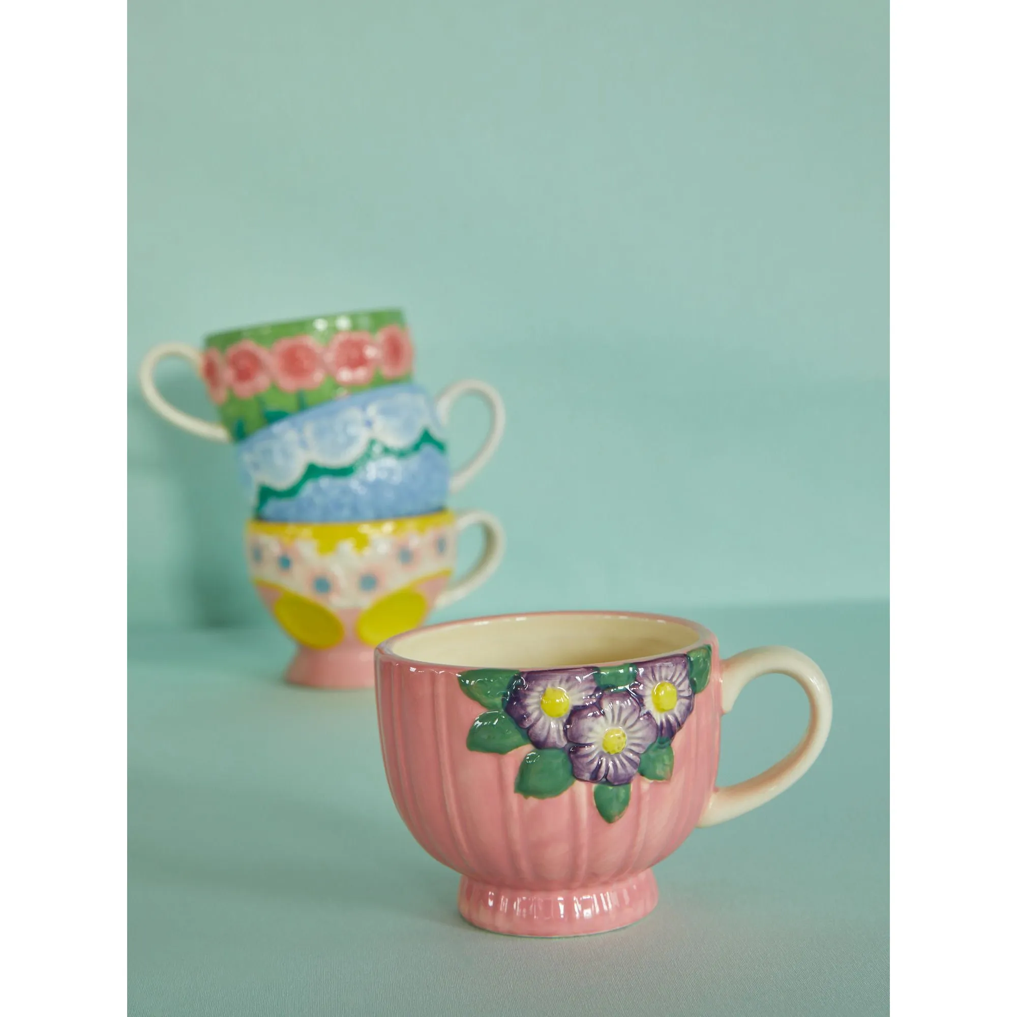 Rice DK Ceramic Mug with Embossed Flower Design - Pink