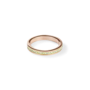 Ring slim stainless steel rose gold & crystals pavé green