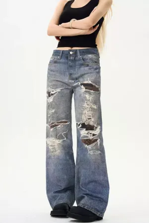Rip Details Faded Jeans