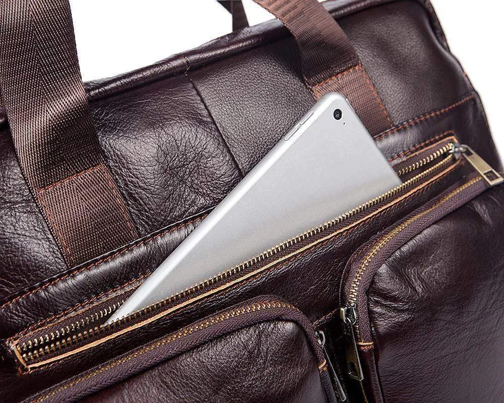 Rossie Viren Vintage Retro Brown  Leather Men's  Briefcase Messenger  Bag