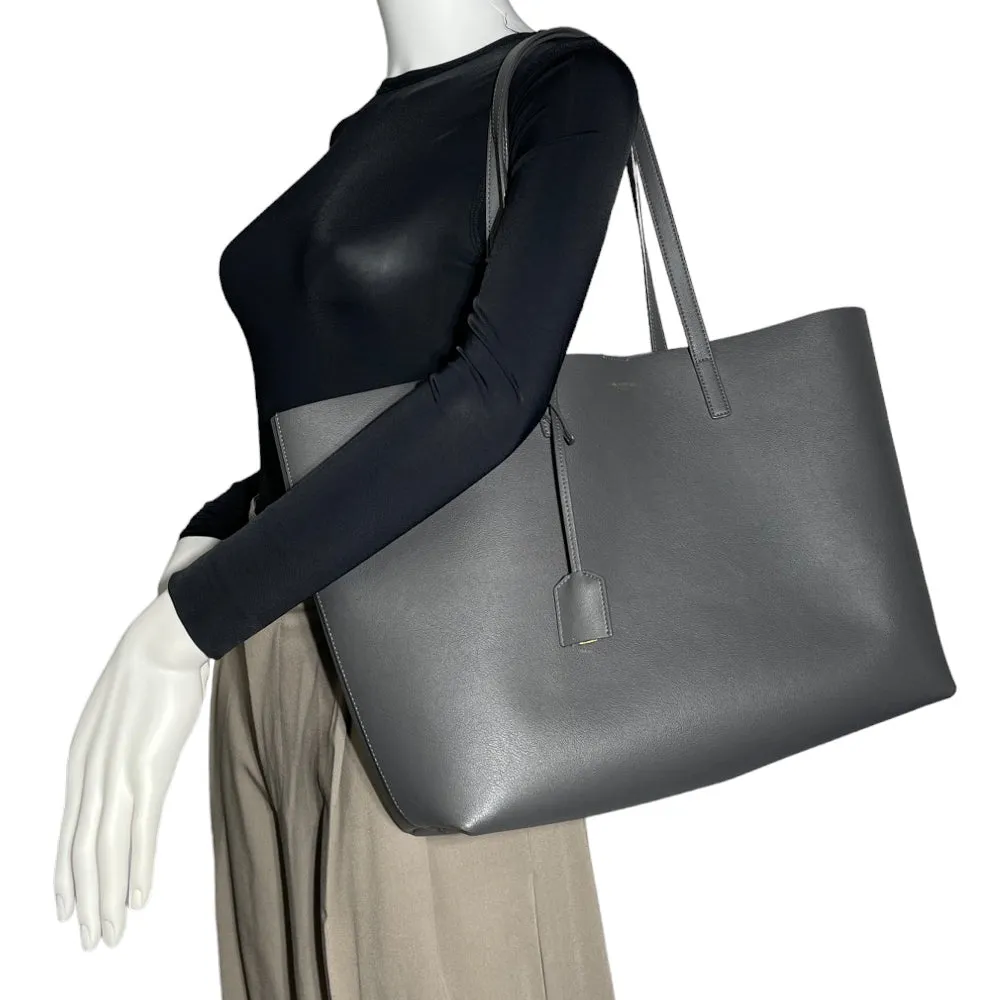 SAINT LAURENT Shopper Grey Leather Tote Bag LHQ151
