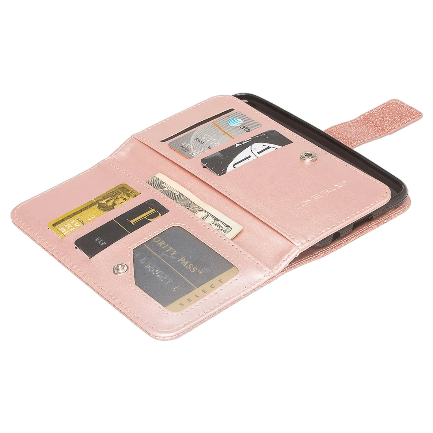 Samsung Galaxy A20 Case, Galaxy A20 Case, Glitter Faux Leather Flip Credit Card Holder Wrist Strap Shockproof Protective Wallet Case Clutch for Galaxy A20 - Rose Gold