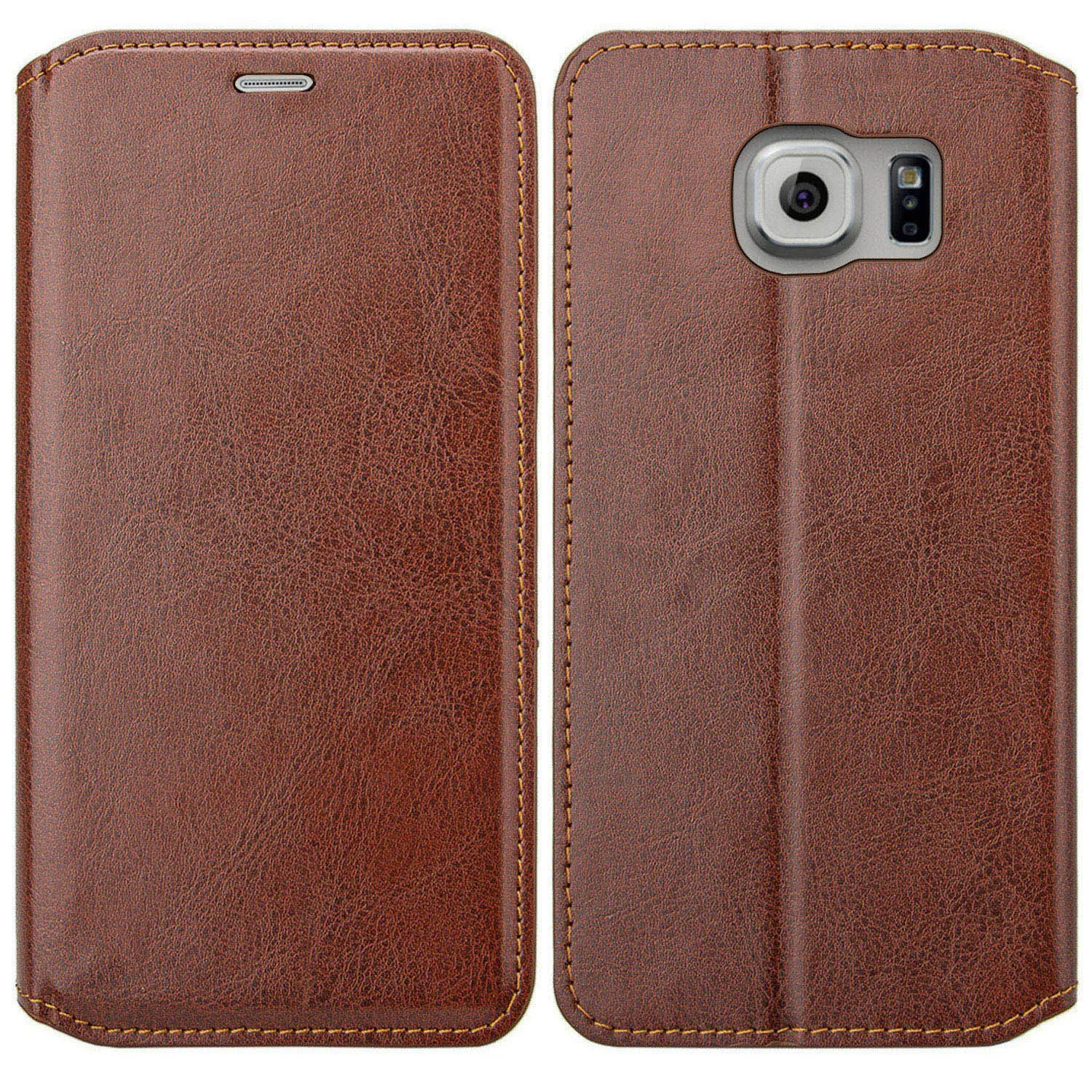 Samsung Galaxy S7 Edge Wallet Case, Pu Leather Magnetic Flip Fold[Kickstand] with ID & Card Slots for Galaxy S7 Edge - Solid Brown