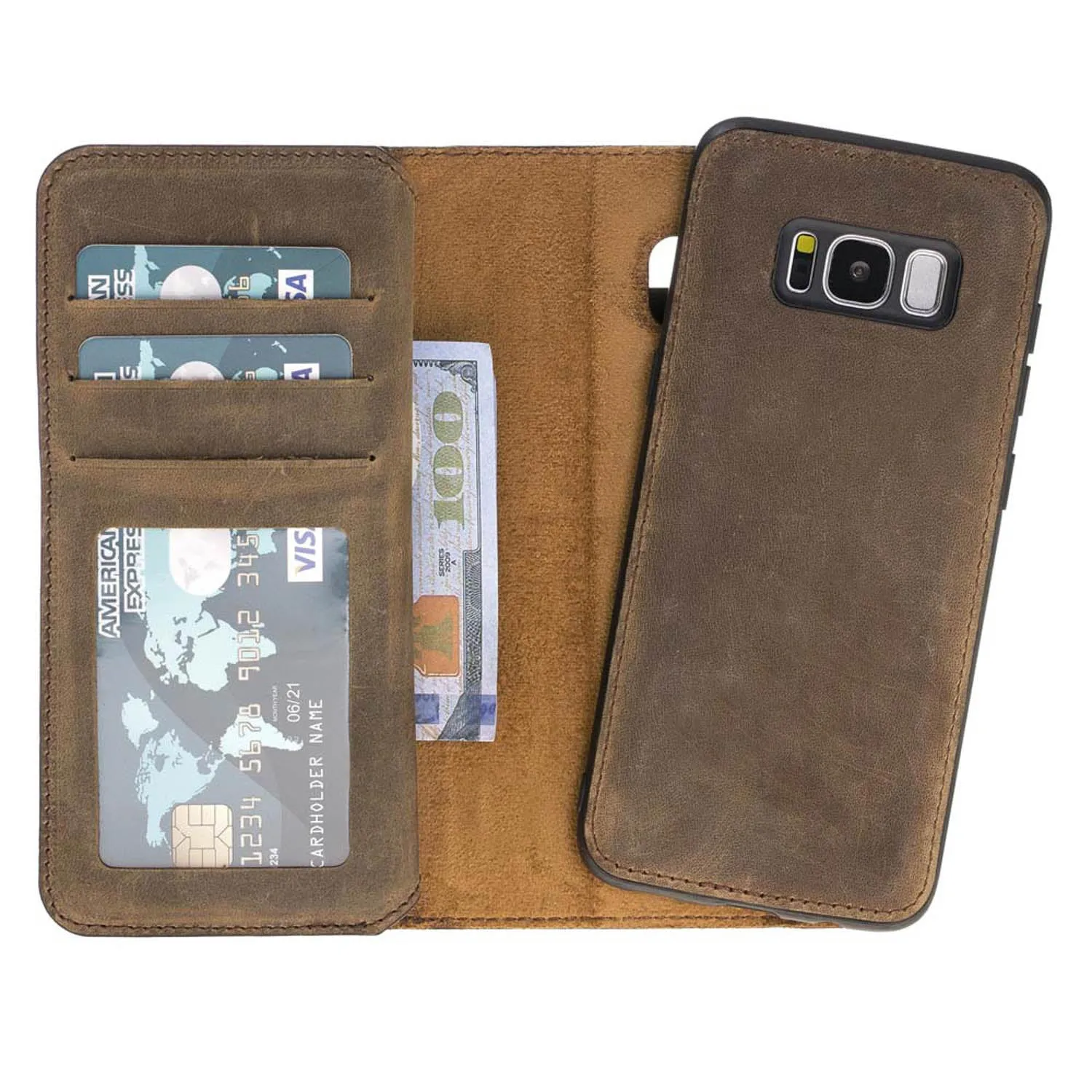 Samsung Galaxy S8 Plus Dual Fold Magnetic Detachable Leather Wallet Case