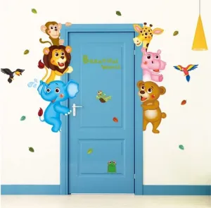SASTHRA DECORS Animals_Peeking_Animals_(60X90) cm SELF Adhesive Peel & Stick Vinyl Wall Sticker for All Room Types