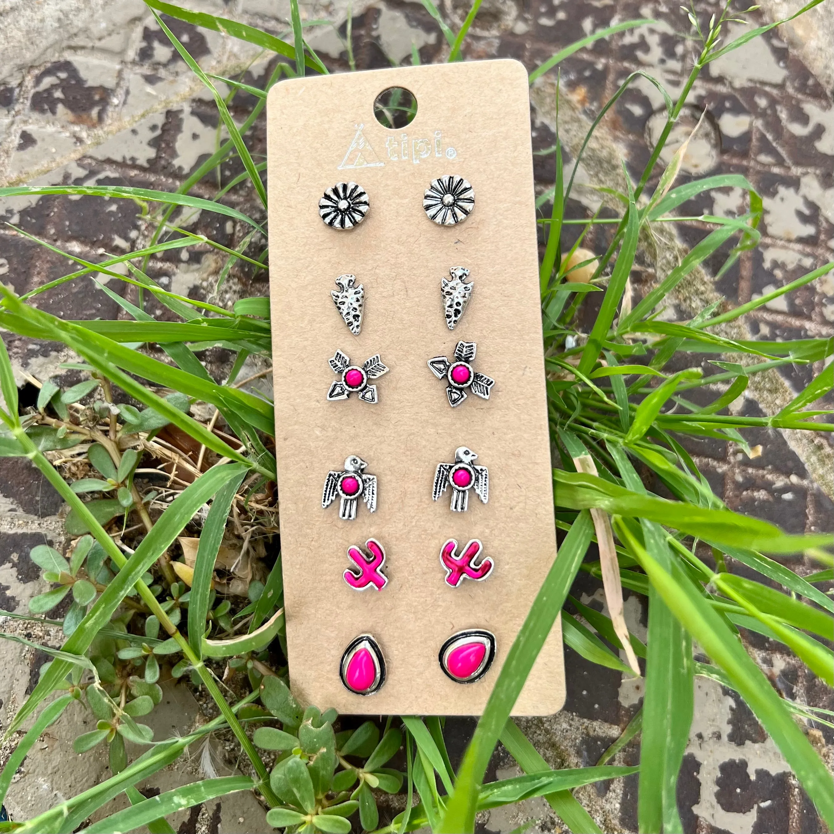 Set of 6 Pink Earrings-2 Options
