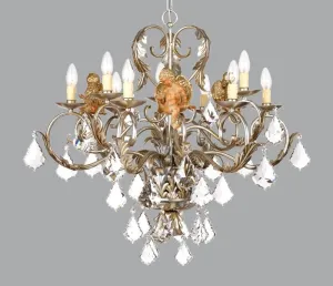 Silver Metal Chandelier with Wooden Angel & premium Elements