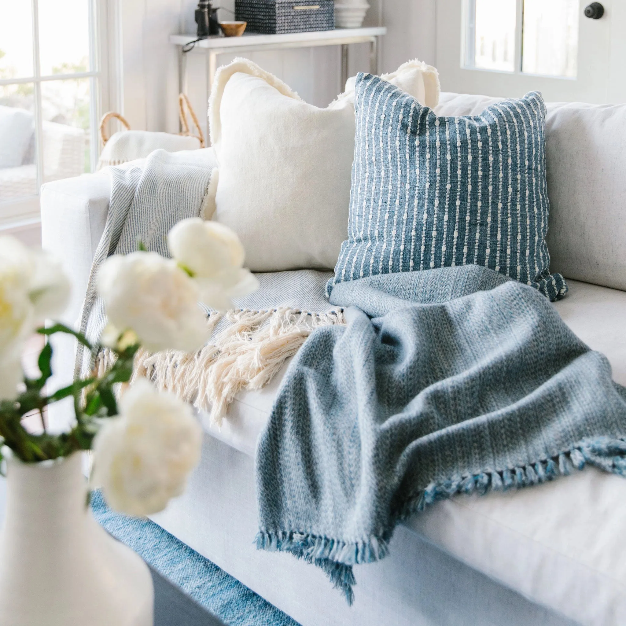 Sky Blue Handwoven Cotton Throw