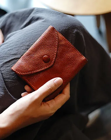 Slim Womens Dark Brown Leather Billfold Wallet Small Wallet with Coin Pocket Envelope Wallet for Ladies