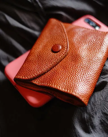 Slim Womens Dark Brown Leather Billfold Wallet Small Wallet with Coin Pocket Envelope Wallet for Ladies