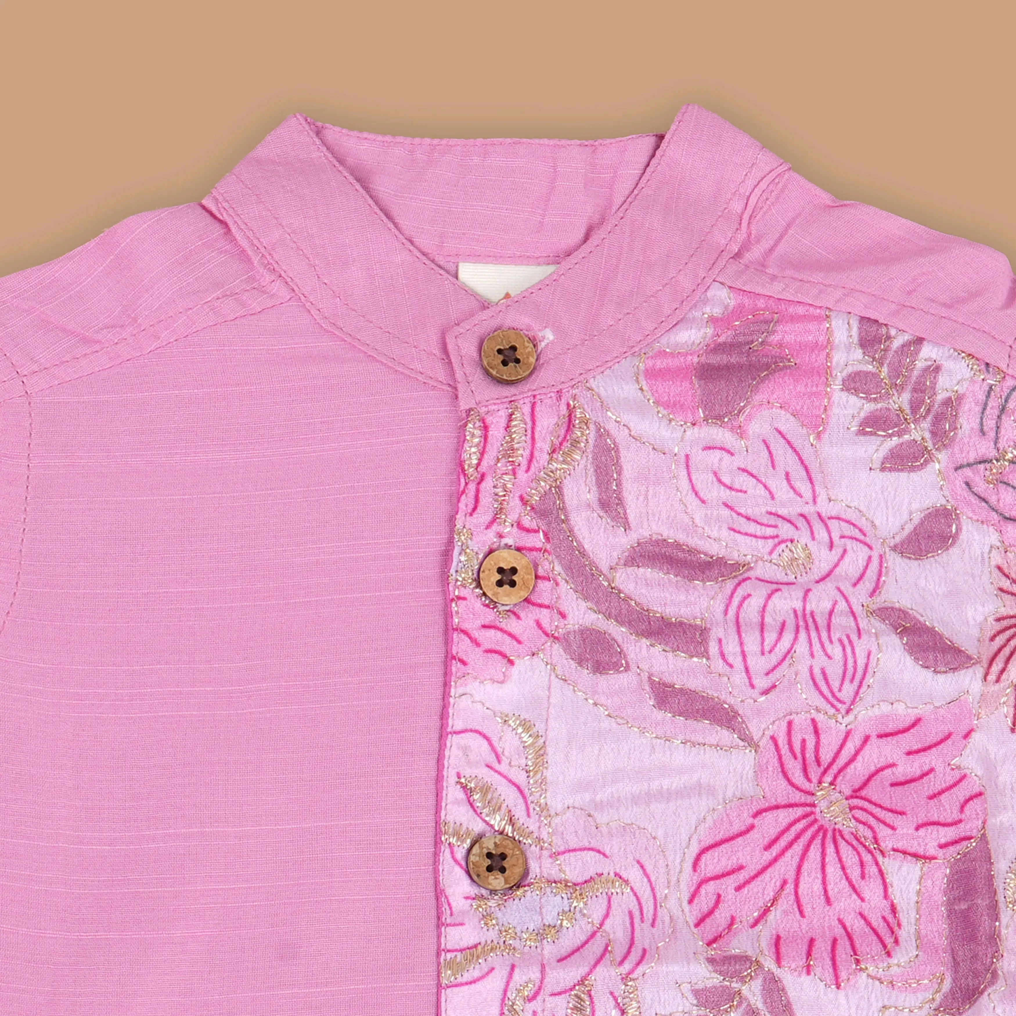 Soft Pink Shirt – Embroidered Floral Details