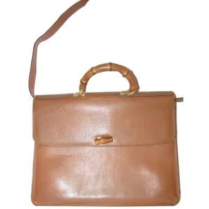 SOLD-Gucci camel leather Bamboo line laptop bag/briefcase