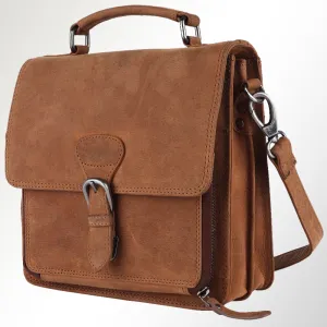 Spaghetti Western Swc423Brn Briefcase Vintage Handmade Drum Dyed Genuine European Cowhide Leather Women Bag Western Handbag Purse