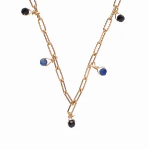 Spontaneous Schwarzer Onyx Lapislazuli Vergoldete Halskette