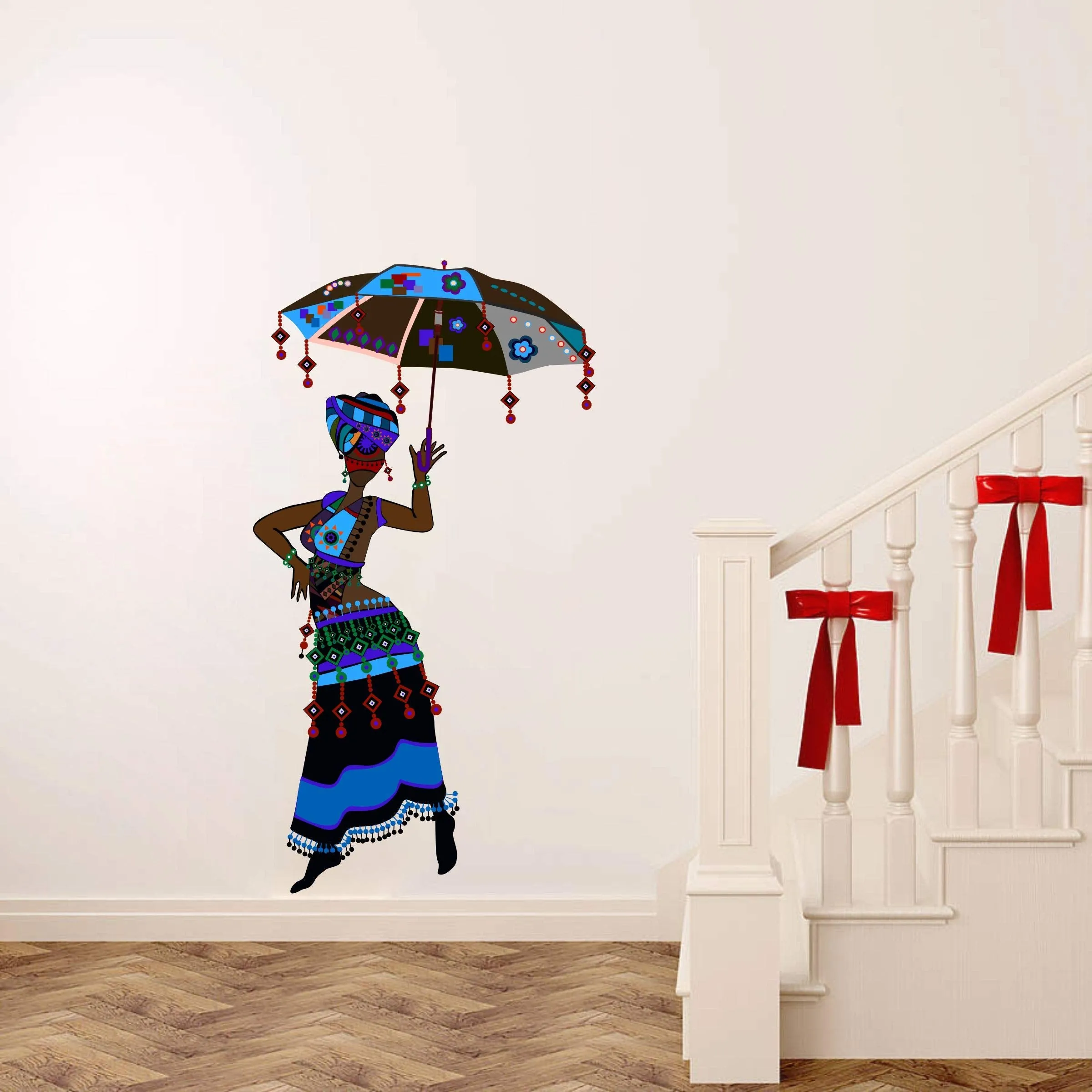 Sticker Hub Wall Sticker for Living Room -Bedroom - Office - Home Decor | Tribal Lady with Decorative Umbrella Wall Stickers (97Cm X 53Cm) BS860