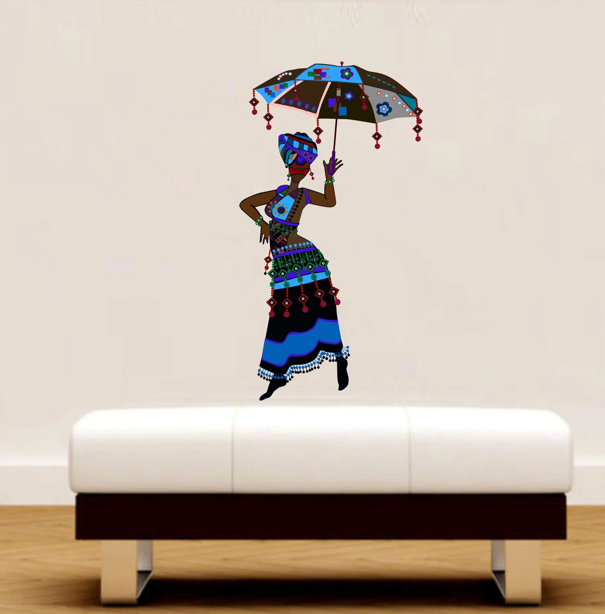 Sticker Hub Wall Sticker for Living Room -Bedroom - Office - Home Decor | Tribal Lady with Decorative Umbrella Wall Stickers (97Cm X 53Cm) BS860