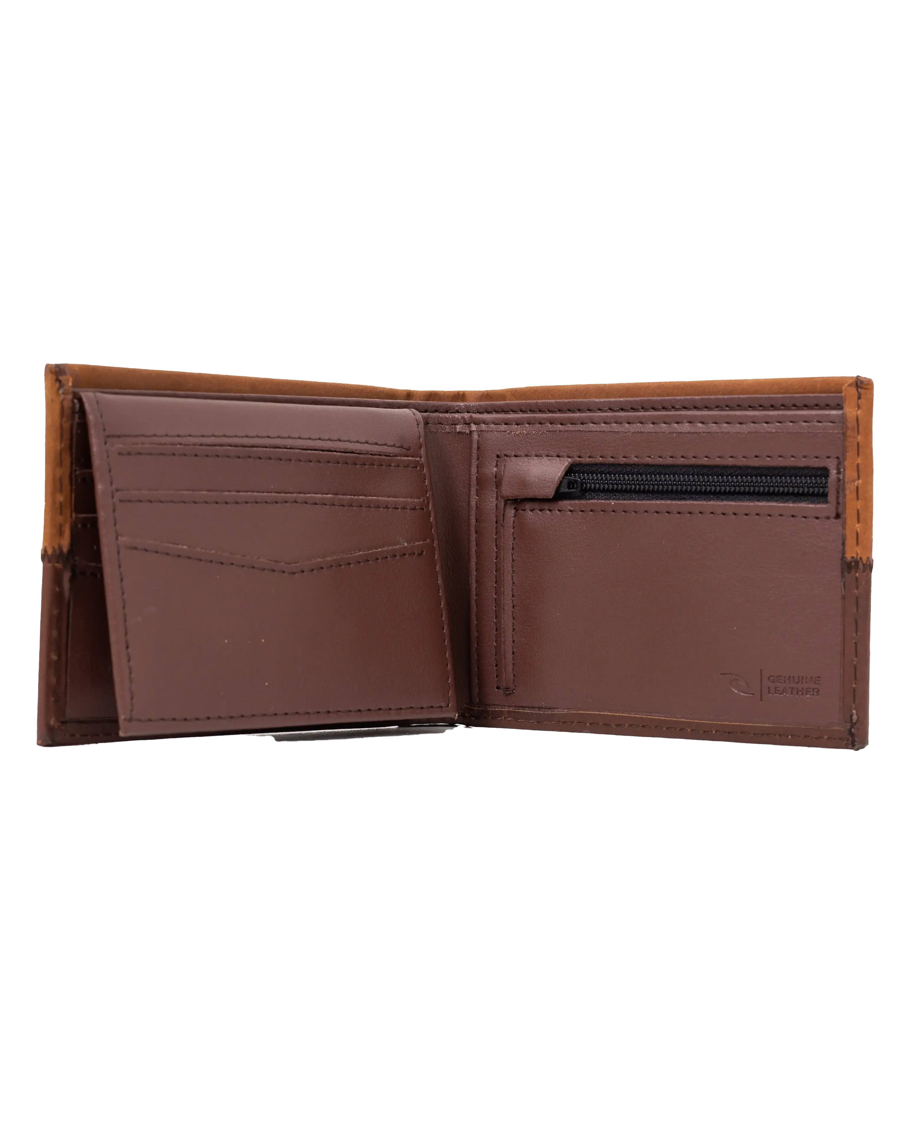 Stitched All Day Leather Wallet in Tan & Brown