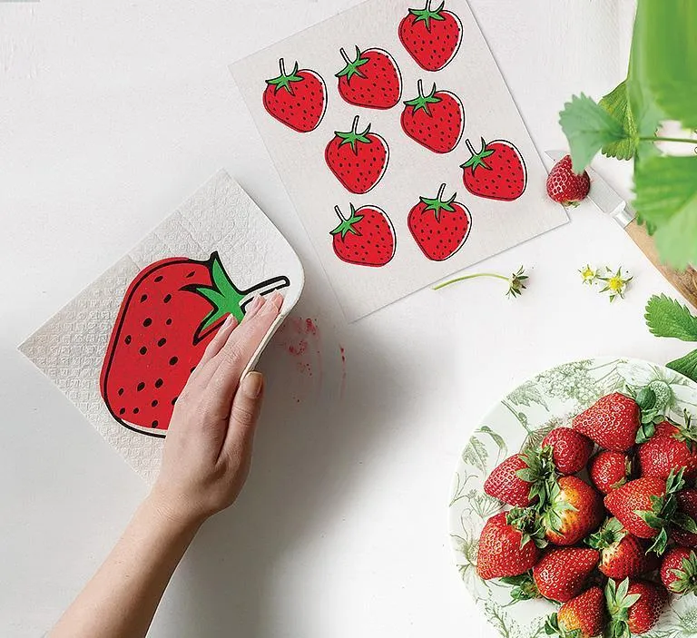 Strawberries Swedish Dish Cloths - Set of 2