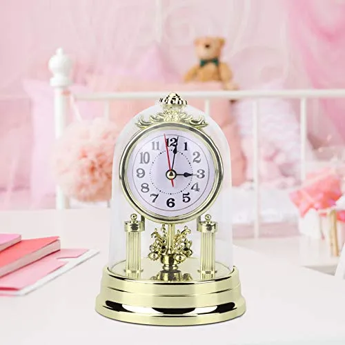 Table Clock, European Retro Style Lightweight Desktop Clock, Environmentally Friendly Hotel for Home Office Mall(Gold, Blue)