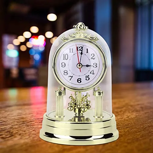 Table Clock, European Retro Style Lightweight Desktop Clock, Environmentally Friendly Hotel for Home Office Mall(Gold, Blue)