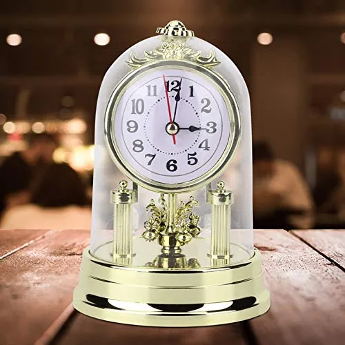 Table Clock, European Retro Style Lightweight Desktop Clock, Environmentally Friendly Hotel for Home Office Mall(Gold, Blue)