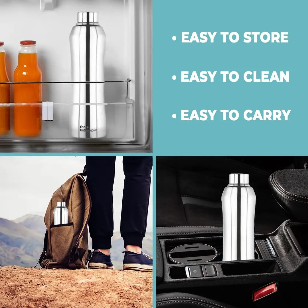 The Better Home 1000 Stainless Steel Water Bottle 1 Litre - Silver | Eco-Friendly, Non-Toxic & BPA Free Water Bottles 1  Litre | Rust-Proof, Lightweight, Leak-Proof & Durable| Pack of 2