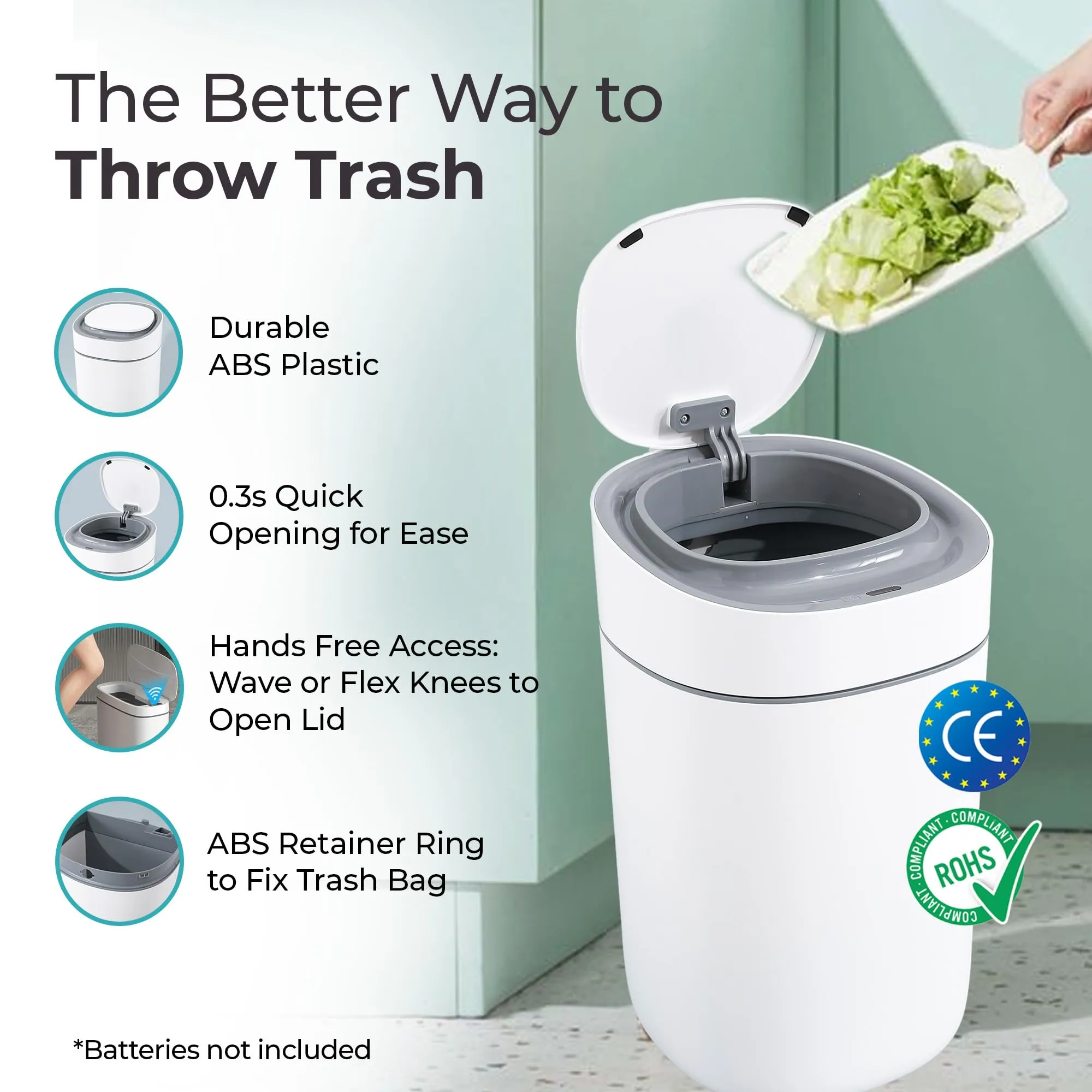 The Better Home 15L Automatic Smart Sensor Dustbin With Lid | Small Dustbin For Kitchen | Plastic Dustbin For Bathroom | Dustbin For Bedroom & Office | Waterproof | White