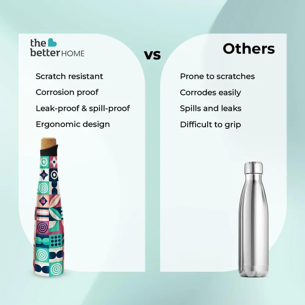 The Better Home 750ml Insulated Stainless Steel Water Bottle With Cork Cap | 8 Hot / 12 Cold | Hot And Cold Water For Office School Gym | Airtight Leak Proof BPA Free | Geometric Design