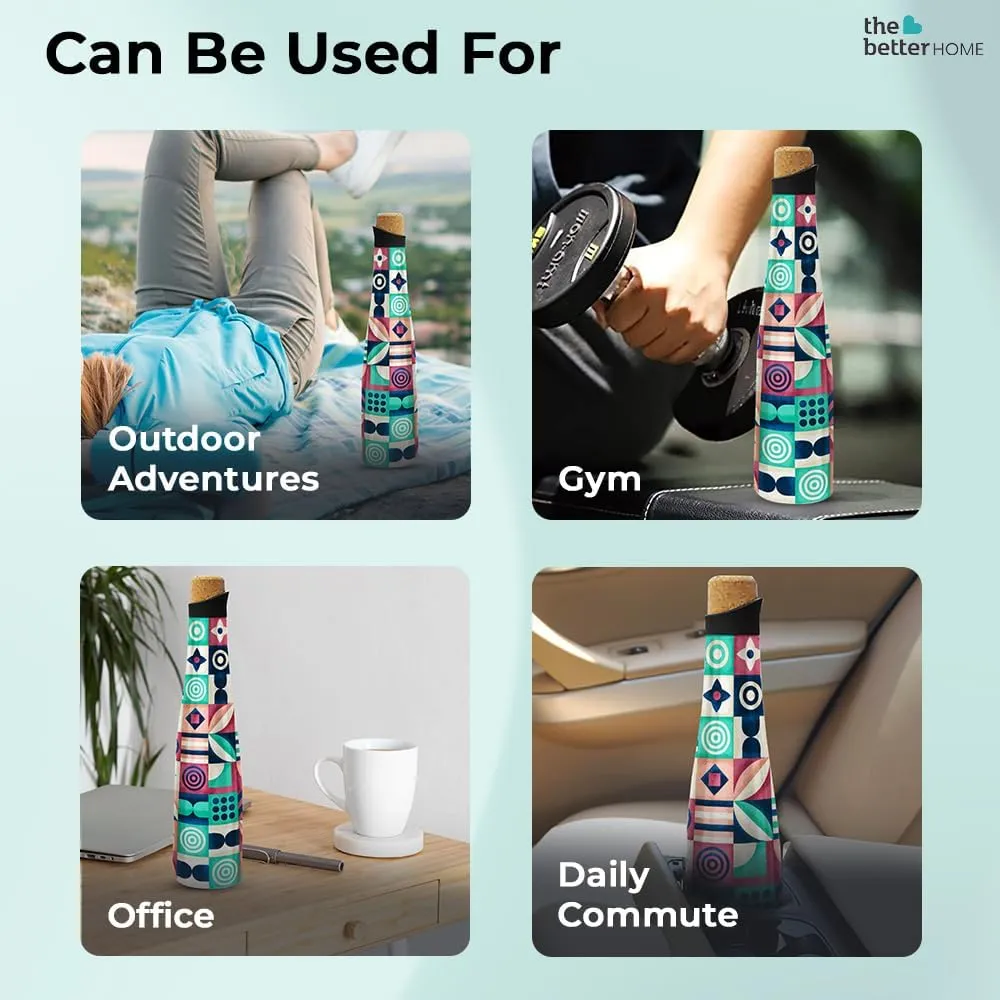 The Better Home 750ml Insulated Stainless Steel Water Bottle With Cork Cap | 8 Hot / 12 Cold | Hot And Cold Water For Office School Gym | Airtight Leak Proof BPA Free | Geometric Design