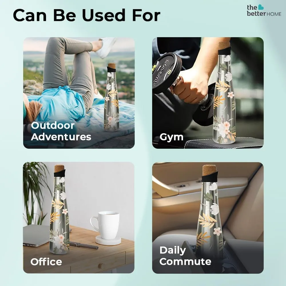 The Better Home Insulated Stainless Steel Water Bottle with Cork Cap | 18 Hours Insulation | Pack of 2-500ml Each | Hot Cold Water for Office School Gym | Leak Proof & BPA Free | Soft Blossom Design