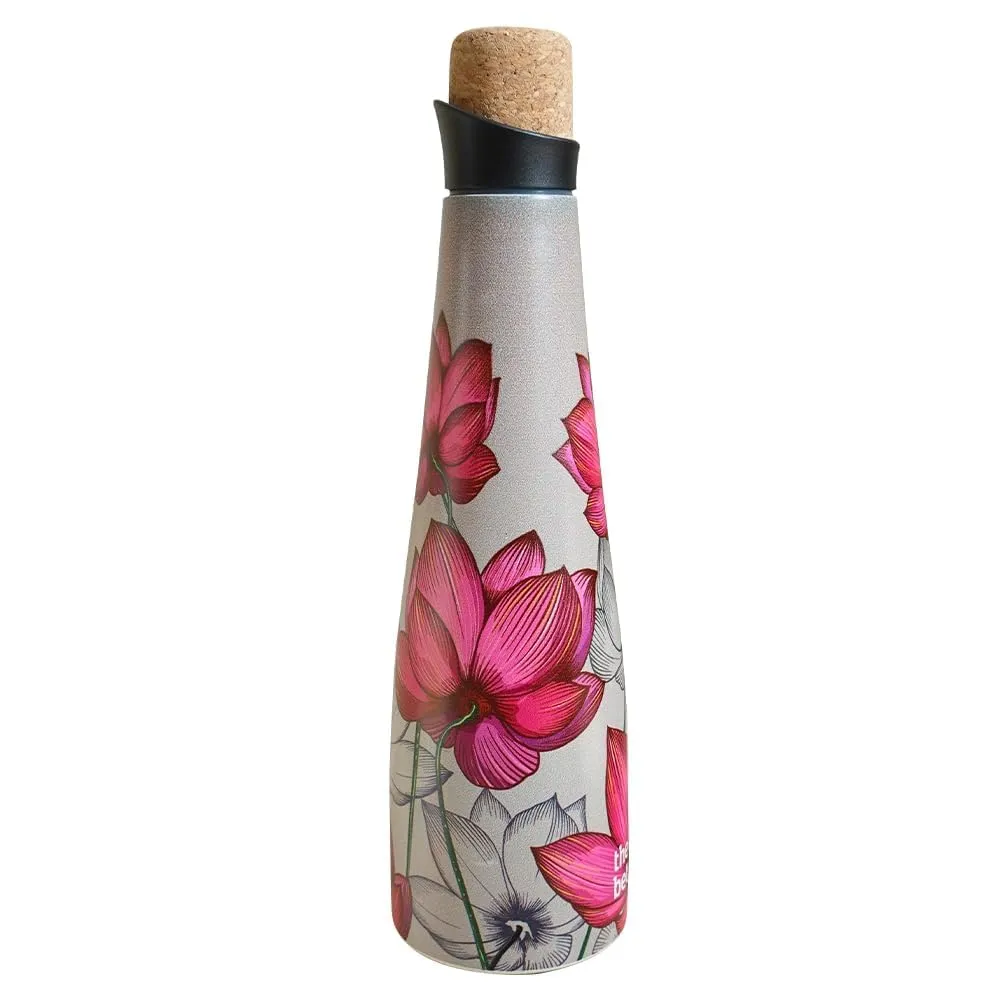 The Better Home Insulated Stainless Steel Water Bottle with Cork Cap | 18 Hours Insulation | Pack of 2-750ml Each | Hot Cold Water for Office School Gym | Leak Proof & BPA Free | Pink Lotus Design