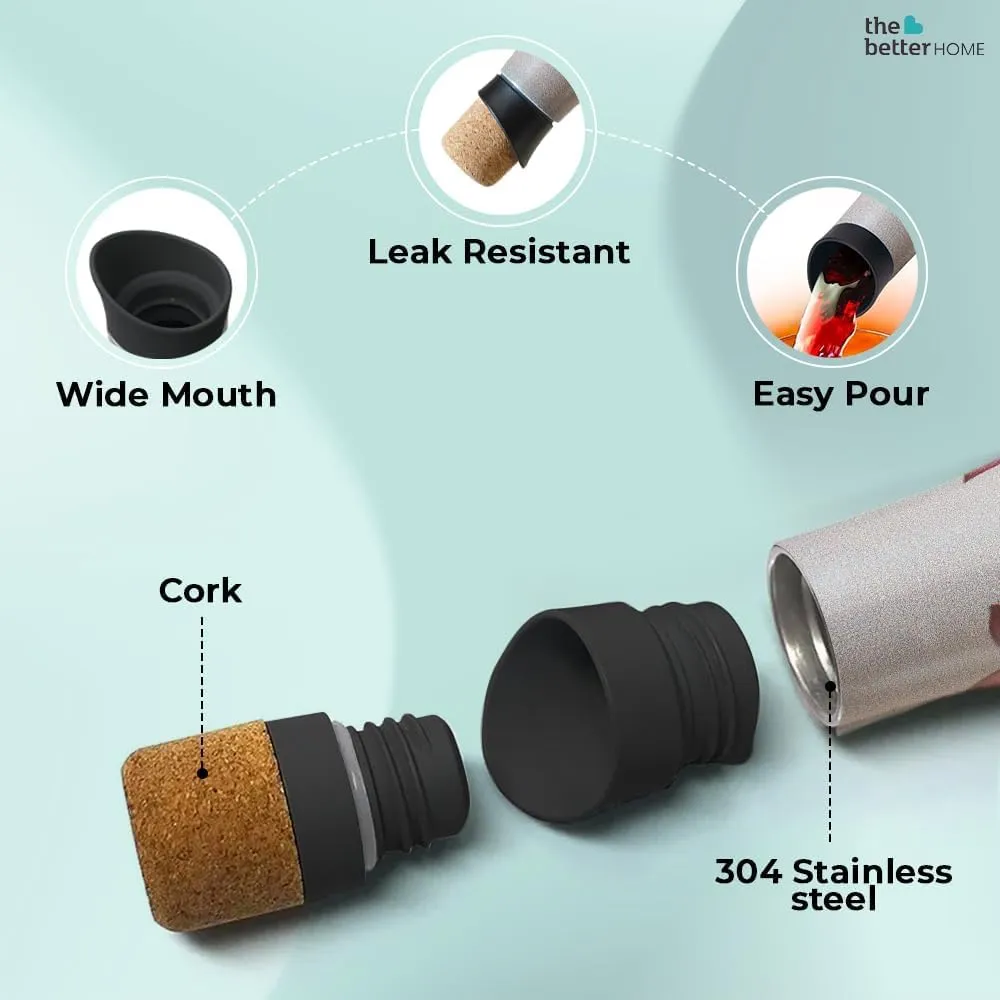 The Better Home Insulated Stainless Steel Water Bottle with Cork Cap | 18 Hours Insulation | Pack of 2-750ml Each | Hot Cold Water for Office School Gym | Leak Proof & BPA Free | Pink Lotus Design