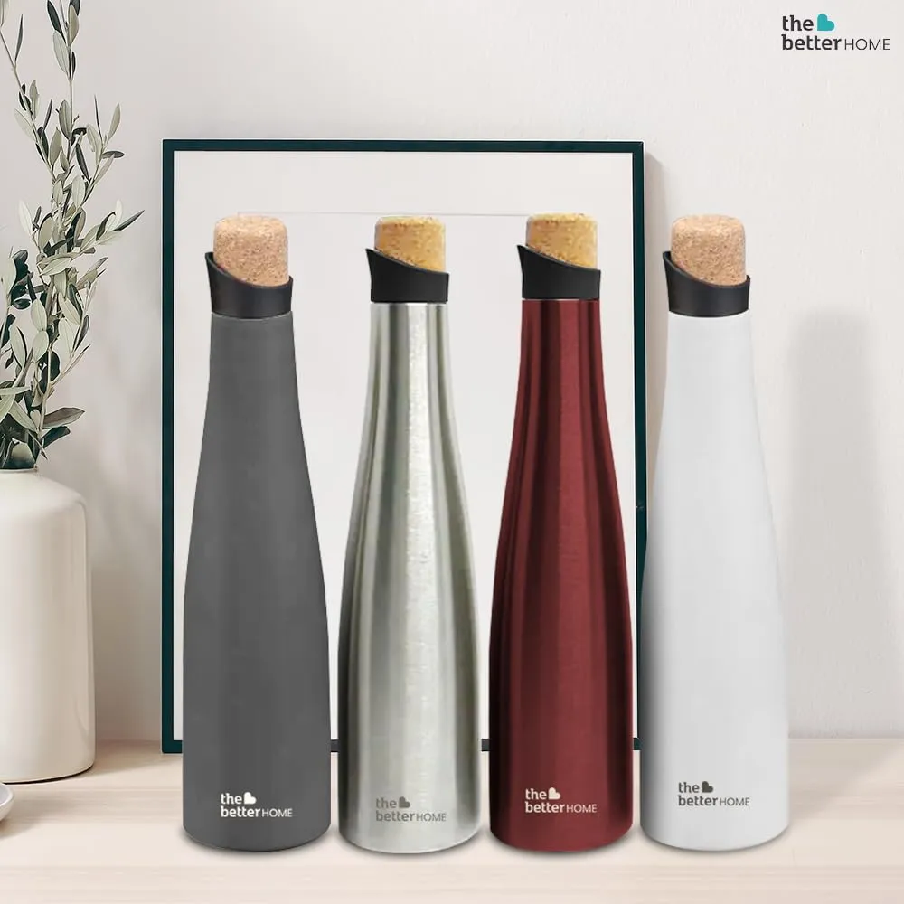 The Better Home Insulated Stainless Steel Water Bottle with Cork Cap | 18 Hours Insulation | Pack of 2-750ml Each | Hot Cold Water for Office School Gym | Leak Proof & BPA Free | White