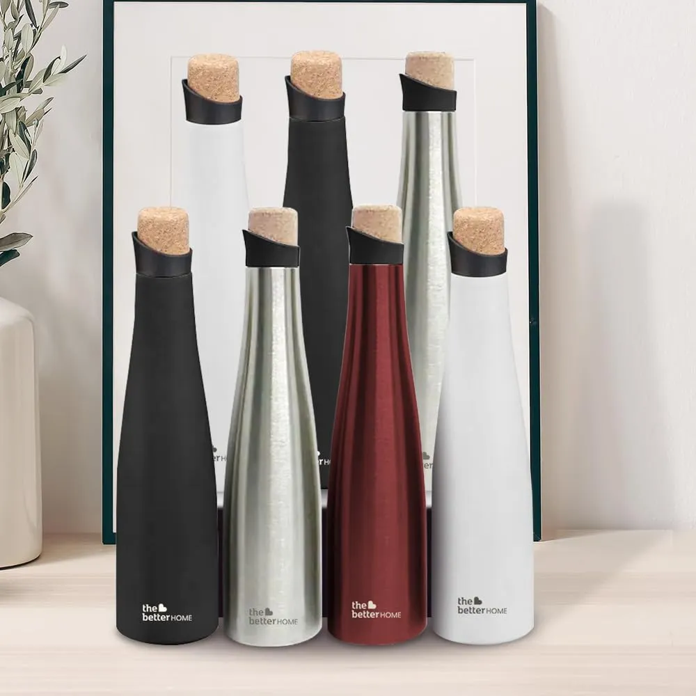 The Better Home Insulated Stainless Steel Water Bottle With Cork Cap | 18 Hours Insulation | Pack Of 4-750ml Each | Hot Cold Water For Office School Gym | Leak Proof & BPA Free | Silver Colour