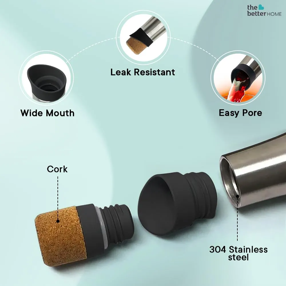 The Better Home Insulated Stainless Steel Water Bottle with Cork Cap | 18 Hours Insulation | Pack of 50-750ml Each | Hot Cold Water for Office School Gym | Leak Proof & BPA Free | Silver Colour